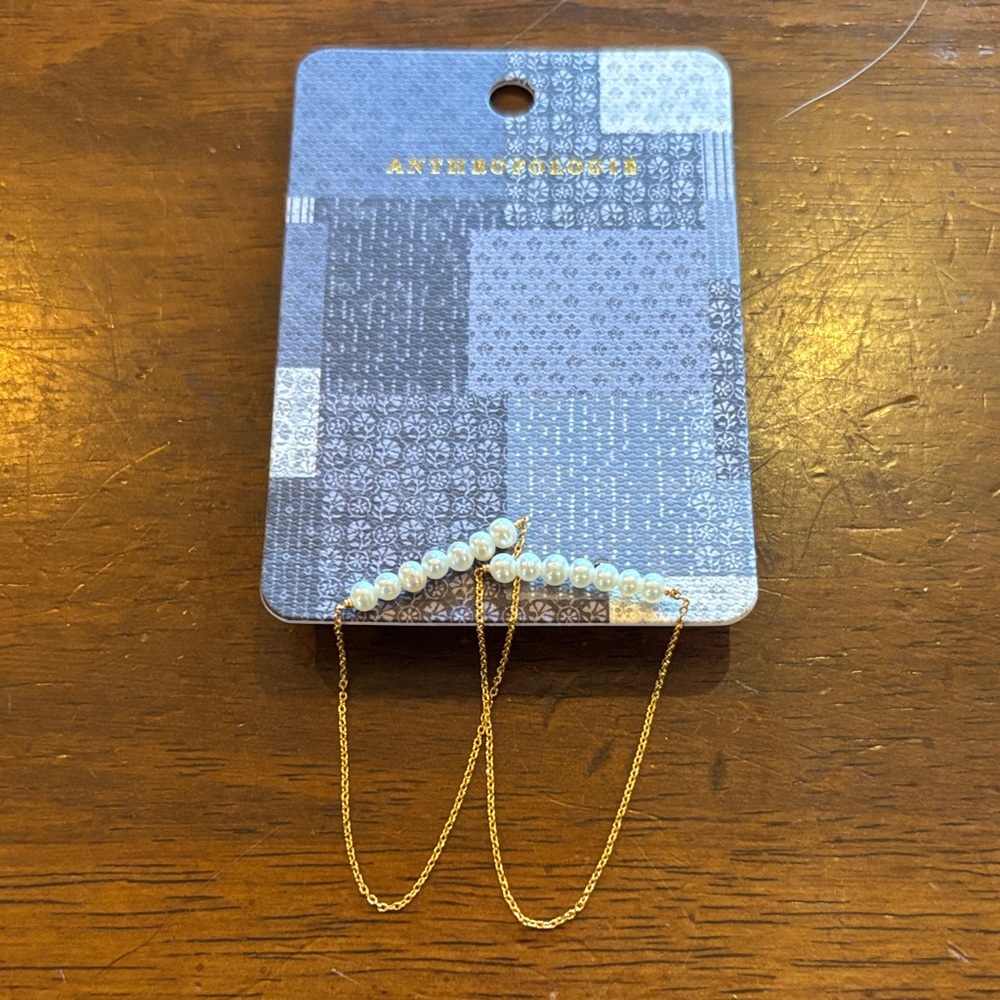 NWT Anthropologie 24k Gold Plates and Pearl Drop Earrings
